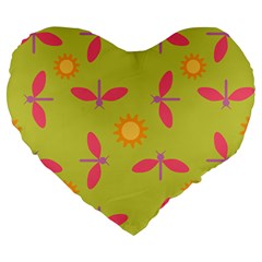 Dragonfly Sun Flower Seamlessly Large 19  Premium Heart Shape Cushions