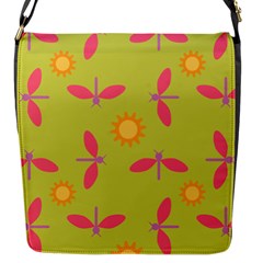 Dragonfly Sun Flower Seamlessly Flap Closure Messenger Bag (s) by HermanTelo