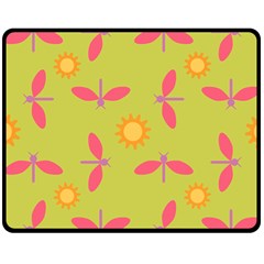 Dragonfly Sun Flower Seamlessly Double Sided Fleece Blanket (medium)  by HermanTelo