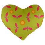 Dragonfly Sun Flower Seamlessly Large 19  Premium Flano Heart Shape Cushions Front