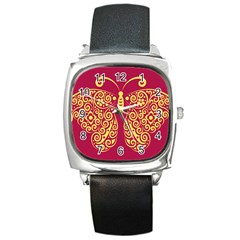 Butterfly Insect Bug Decoration Square Metal Watch by HermanTelo