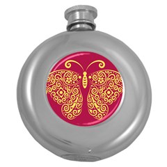 Butterfly Insect Bug Decoration Round Hip Flask (5 Oz)