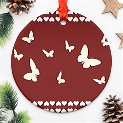 Heart Love Butterflies Animal Round Ornament (two Sides)