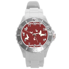 Heart Love Butterflies Animal Round Plastic Sport Watch (l) by HermanTelo