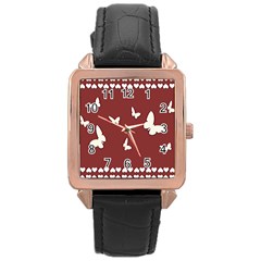 Heart Love Butterflies Animal Rose Gold Leather Watch 