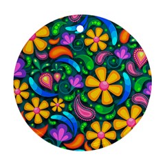 Floral Paisley Background Flower Green Ornament (round) by HermanTelo