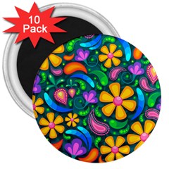 Floral Paisley Background Flower Green 3  Magnets (10 Pack)  by HermanTelo