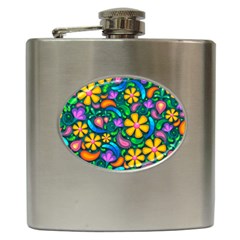 Floral Paisley Background Flower Green Hip Flask (6 Oz)