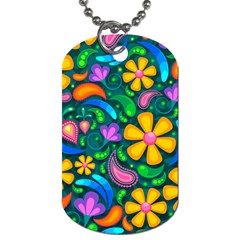 Floral Paisley Background Flower Green Dog Tag (two Sides)