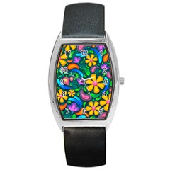 Floral Paisley Background Flower Green Barrel Style Metal Watch