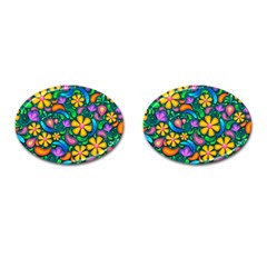 Floral Paisley Background Flower Green Cufflinks (oval)