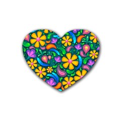 Floral Paisley Background Flower Green Rubber Coaster (heart) 