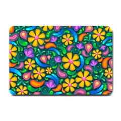 Floral Paisley Background Flower Green Small Doormat  by HermanTelo