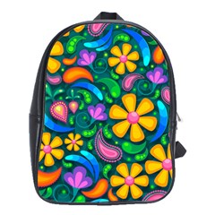 Floral Paisley Background Flower Green School Bag (large)