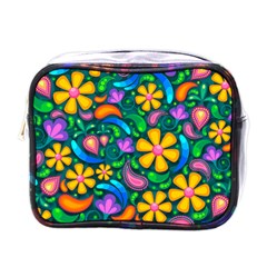 Floral Paisley Background Flower Green Mini Toiletries Bag (one Side)