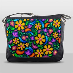 Floral Paisley Background Flower Green Messenger Bag