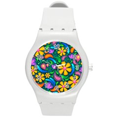 Floral Paisley Background Flower Green Round Plastic Sport Watch (m) by HermanTelo