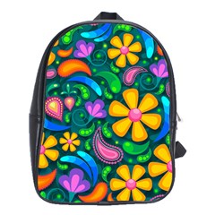 Floral Paisley Background Flower Green School Bag (xl)