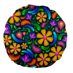 Floral Paisley Background Flower Green Large 18  Premium Flano Round Cushions