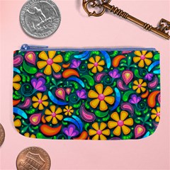 Floral Paisley Background Flower Green Large Coin Purse