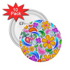 Floral Paisley Background Flower Yellow 2 25  Buttons (10 Pack)  by HermanTelo