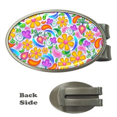 Floral Paisley Background Flower Yellow Money Clips (oval)  by HermanTelo