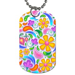 Floral Paisley Background Flower Yellow Dog Tag (two Sides) by HermanTelo