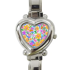 Floral Paisley Background Flower Yellow Heart Italian Charm Watch