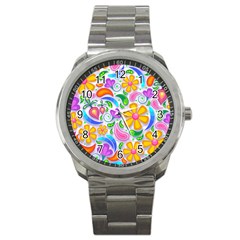 Floral Paisley Background Flower Yellow Sport Metal Watch by HermanTelo