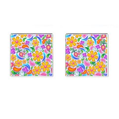 Floral Paisley Background Flower Yellow Cufflinks (square)