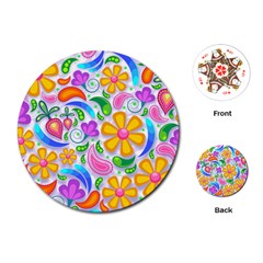 Floral Paisley Background Flower Yellow Playing Cards (round) by HermanTelo