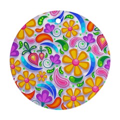 Floral Paisley Background Flower Yellow Round Ornament (two Sides) by HermanTelo