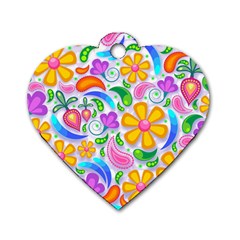 Floral Paisley Background Flower Yellow Dog Tag Heart (one Side) by HermanTelo