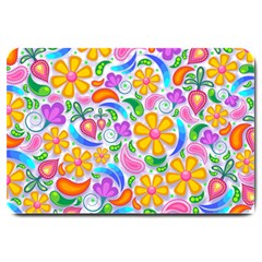 Floral Paisley Background Flower Yellow Large Doormat  by HermanTelo