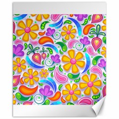 Floral Paisley Background Flower Yellow Canvas 11  X 14 