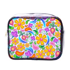 Floral Paisley Background Flower Yellow Mini Toiletries Bag (one Side) by HermanTelo