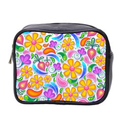 Floral Paisley Background Flower Yellow Mini Toiletries Bag (two Sides) by HermanTelo