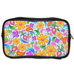 Floral Paisley Background Flower Yellow Toiletries Bag (one Side) by HermanTelo