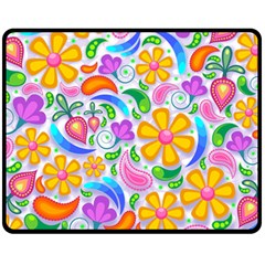 Floral Paisley Background Flower Yellow Fleece Blanket (medium)  by HermanTelo