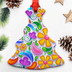 Floral Paisley Background Flower Yellow Christmas Tree Ornament (two Sides)