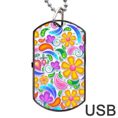 Floral Paisley Background Flower Yellow Dog Tag Usb Flash (two Sides)