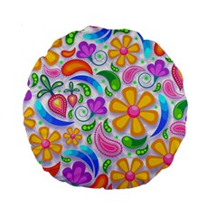 Floral Paisley Background Flower Yellow Standard 15  Premium Round Cushions by HermanTelo