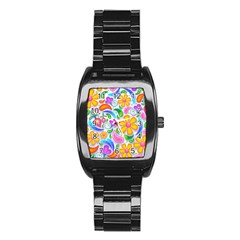 Floral Paisley Background Flower Yellow Stainless Steel Barrel Watch by HermanTelo