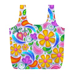 Floral Paisley Background Flower Yellow Full Print Recycle Bag (l) by HermanTelo