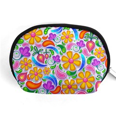 Floral Paisley Background Flower Yellow Accessory Pouch (medium)