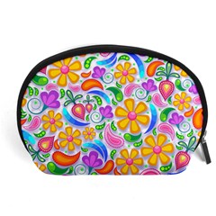 Floral Paisley Background Flower Yellow Accessory Pouch (large) by HermanTelo