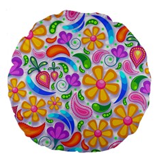 Floral Paisley Background Flower Yellow Large 18  Premium Flano Round Cushions