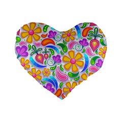 Floral Paisley Background Flower Yellow Standard 16  Premium Flano Heart Shape Cushions