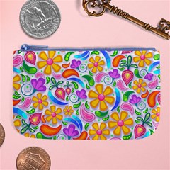 Floral Paisley Background Flower Yellow Large Coin Purse by HermanTelo