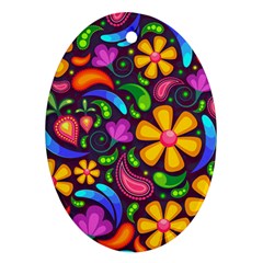 Floral Paisley Background Flower Purple Ornament (oval) by HermanTelo